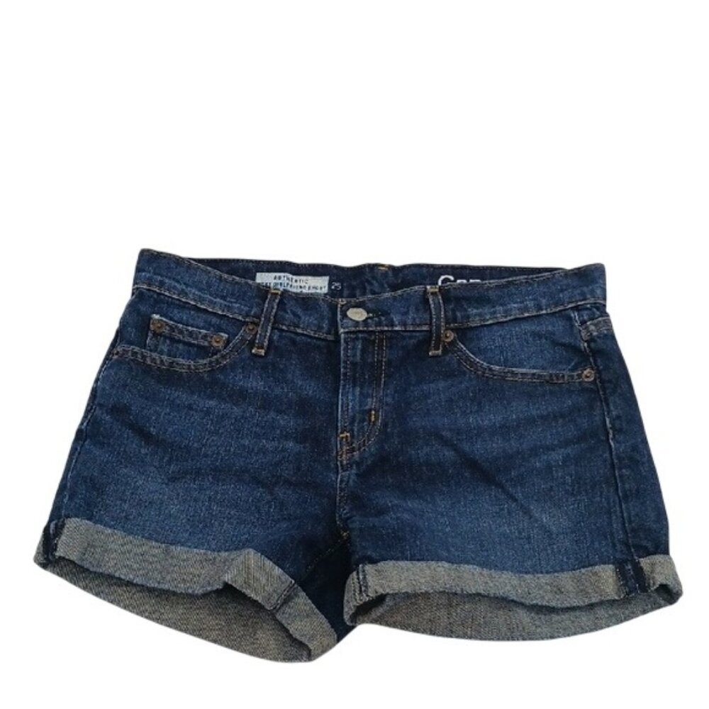 Gap Shorts Blue Denim Jean Cuffed Hem Best Girlfriend Short Womens Size 25